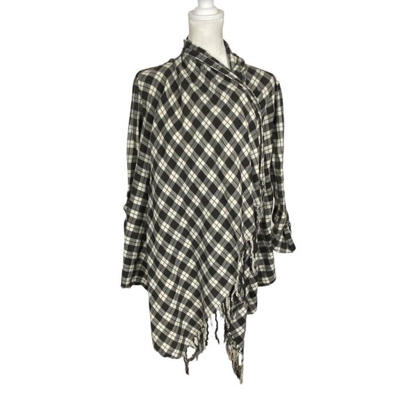 BILLABONG Sweater Long Sleeve Open Front Poncho Checker Gray White S 43-1 - Picture 1 of 16